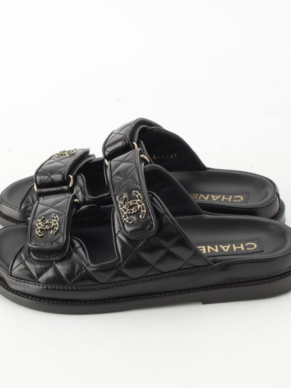 Chanel CC Logo Quilted Velcro Sandals Black 36c - Picture 3 of 10